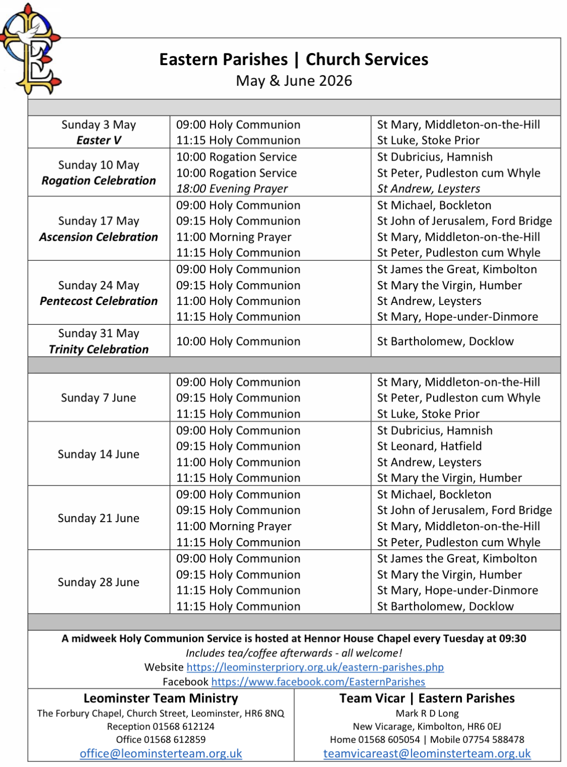 Service Rota May June 2026